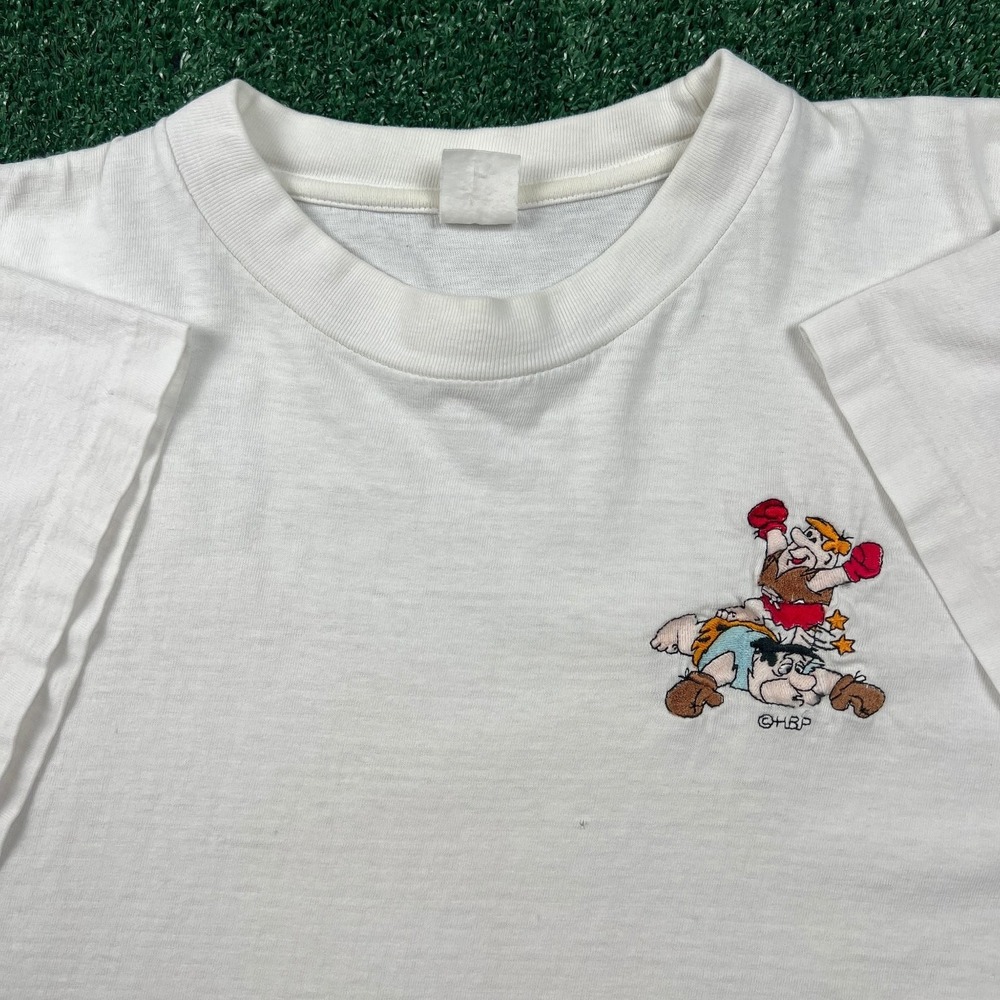 VTG Hanna-Barbera Flintstones Single Stitch Embroidered T-Shirt Men's XL White